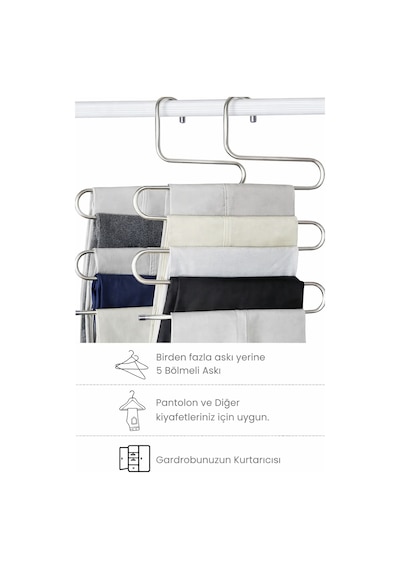 5 Katlı Metal Pantolon Askısı Yer Tasarruflu Şal Eşarp Gardolap Organizeri 35x27 Cm Diğer