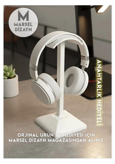 Dekoratif Gamer Kulaklık Standı - Kulaklık Tutucu - Beyaz - 24 Cm