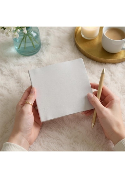 Defter, Noktalı Not Defteri Pu Deri Not Defteri 16,5x16,5 Cm, 96 Yaprak 192 Sayfa , 90 Gr Kırık Beyaz