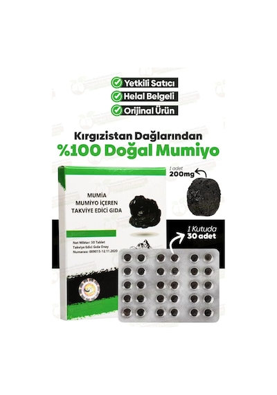 %100 Saf Mumiyo 30'lu Tablet Kırgızistan'dan İthal Shilajit