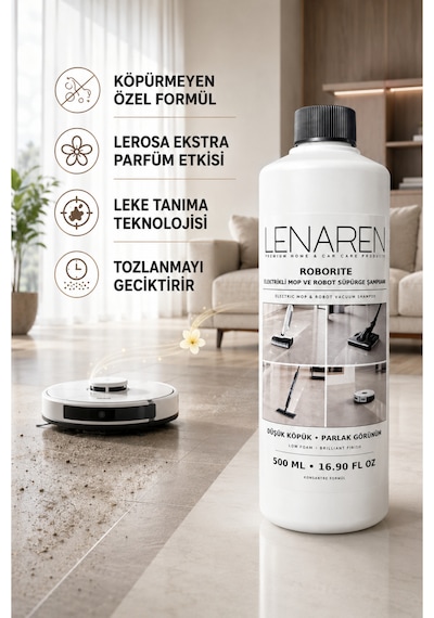 Lenaren Roborite Robot Süpürge Ve Islak Kuru Süpürge Şampuanı 500 Ml Köpürmeyen Ekstra Konsantre Formül Tekli