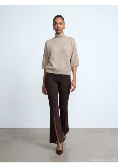 Dilvin 73037 Fermuar Detaylı Flare Pantalon Koyu Kahve