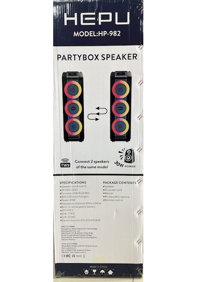 Hepu Hp-982 3x8'' Kablosuz 1 El Mikrofon Bluetooth Usb Şarjlı Rgb Işıklı Müzik Kutusu