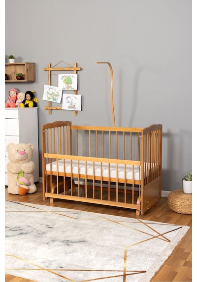 Ahşap Beşik Anne Yanı Beşik Doğal Vernikli 60x120 - Uyku Setsiz Tek Yataklı Ahşap