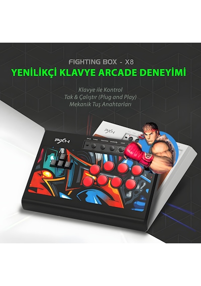 Pxn X8 Arcade Stick Oyun Kumandası Mekanik Tuşlu Vewlıx Layout Ps3 / Ps4 / Pc / Xbox / Switch Uyumlu