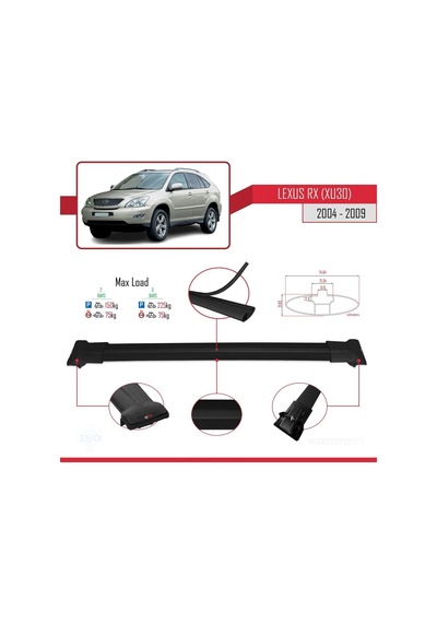 Lexus Rx Xu30 2004-2009 Arası İle Uyumlu Fly Model Ara Atkı Tavan Barı Siyah