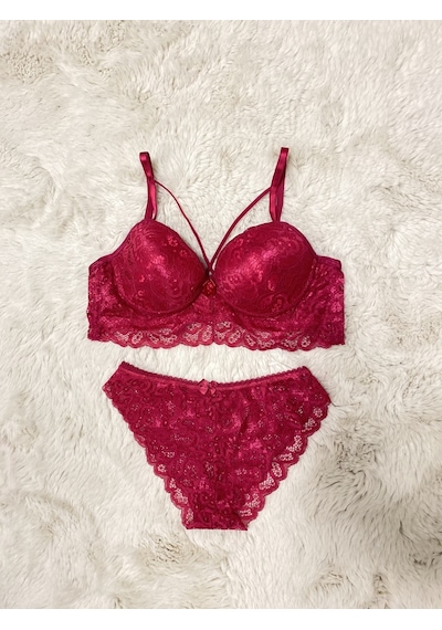 Kadın Dantelli Desteksiz Bralet Vizon Sütyen Takım 001