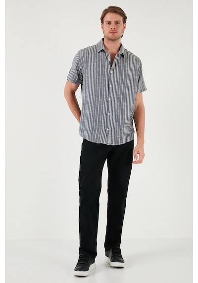 Buratti Çizgili Pamuklu Slim Fit Kısa Kollu Erkek Gömlek Cf23S116097 Siyah