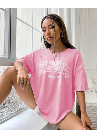 Noıssey Pembe California Baskılı Oversize Unisex