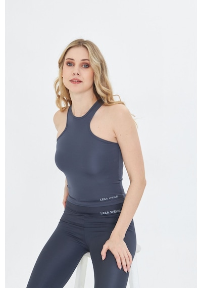 Sportempt Lesa Wear Çapraz Detaylı Basic Spor Crop Atlet Antrasit