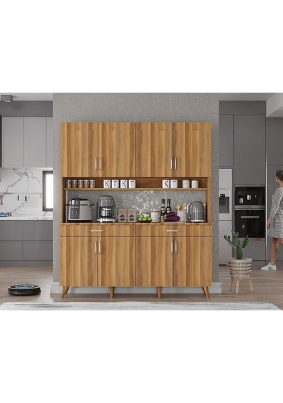 Denze Kahve Köşesi Çok Amaçlı Dolap Kiler Mutfak Dolabı Ceviz 140cm Ceviz