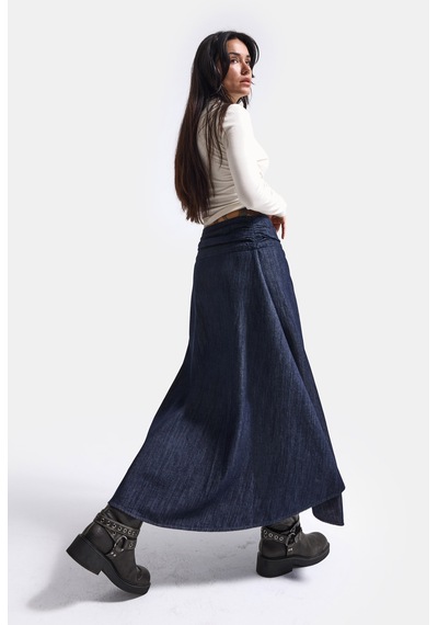 Kadın İndigo 7w6-50 Relaxed Fit Maxi Denim Etek Lacivert