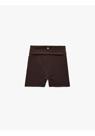 Koton Yüksek Bel Slim Fit İnterlok Katlı Bel Detaylı Biker Spor Tayt Kahverengi 6wak40130nk Kahve
