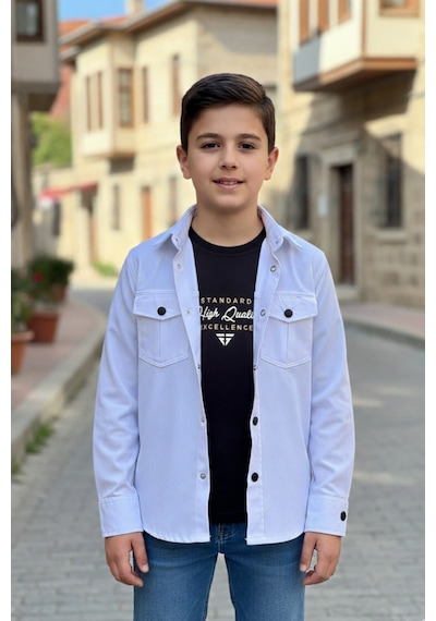 Pina Kids Erkek Çocuk Çıtçıtlı Gömlek Tişört Üst Takım Beyaz