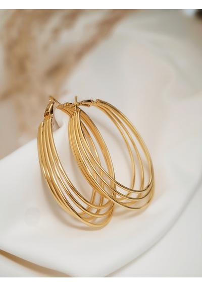 Katmanlı Halka İnterlock Hoop Gold Renk Küpe 6cm Gold