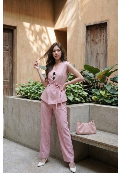 Seeh Pembe Basic Yelek Pantolon Takım Sh241 Standart