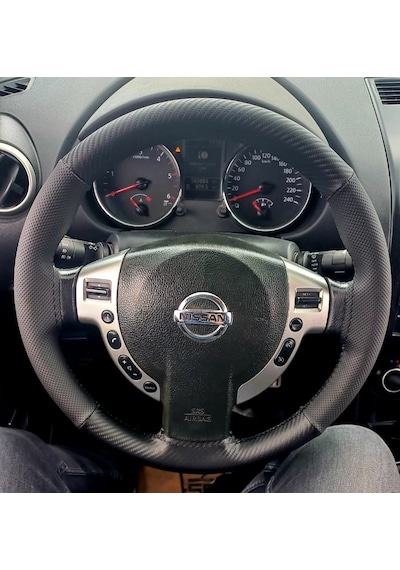 Dikişli Direksiyon Kılıfı Noktalı Deri Karbon Deri Siyah Dikişli Nissan Qashqai İçin Siyah