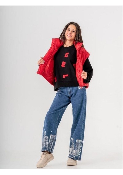 Kız Çocuk Mevsimlik Harf Aplikeli 3 İplik Sweatshirt-14771 Siyah