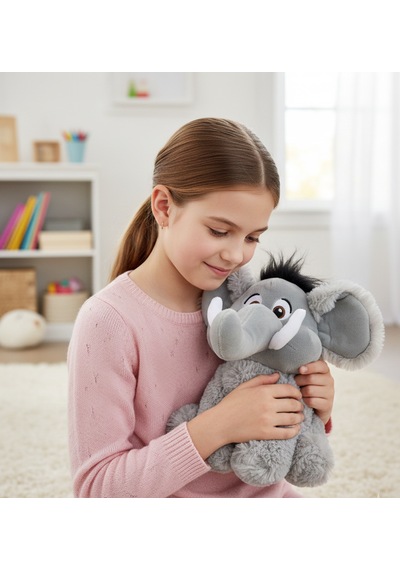 Merty Avm Premium Kalite 28 Cm Sevimli Peluş Mamut Fil - Dolgun Yapılı Oturabilen Hediye Oyuncak Beyaz - Gri
