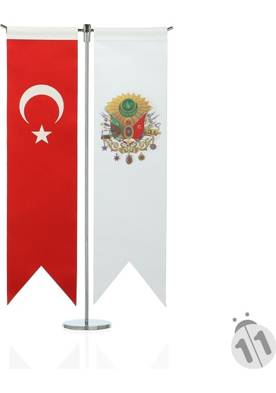 Osmanlı Tuğrası ve Türk Bayrağı İkili Masa Bayrak Takımı