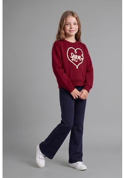 Defacto Baskılı Uzun Kollu Sweatshirt Üst İspanyol Paça Alt 2li Takım Kız Çocuk I1136a826aubr229 Bordo-br229