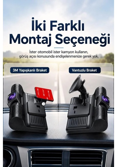 Özel Seri Üç Kameralı Dijital Kayıt Araç İçi Kamera Ta02 Siyah 1080p