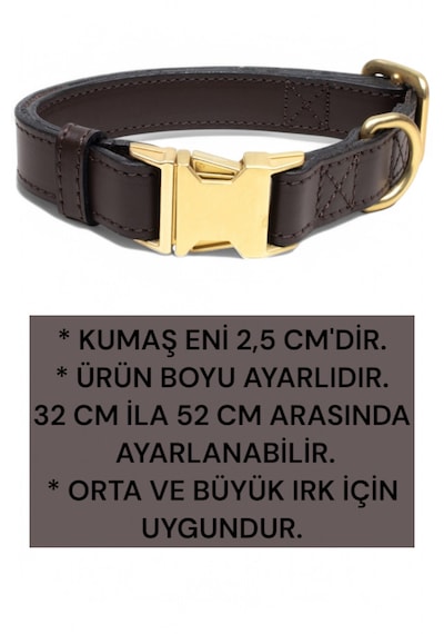 Hakiki Deri Köpek Boyun Tasması, Kişiye Özel Künyeli Lux Seri Kk Koyu Kahverengi