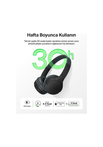 Soundform Mini Çocuk Kablosuz Kulaklık Siyah Dahili Mikrofon, 30 Saat Çalma, Eğlenceli Çıkartmalar, İphone, İpad Ve Galaxy Uyumlu
