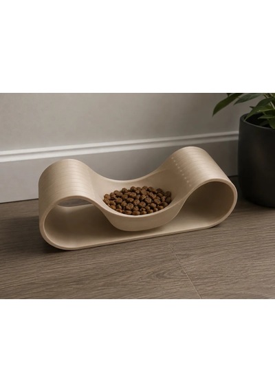 Buradabulabilirsin 3d Baskı Dalgalı Formlu Mama Kabı Kedi Ve Köpek Yemek Kabı Modern Eğimli Mama Kabı - Bej Bbz