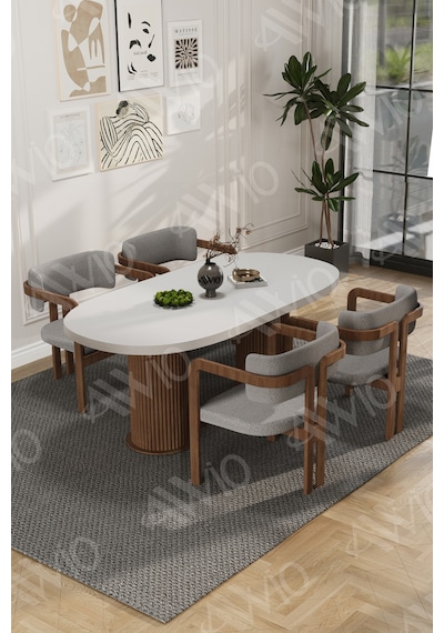 Avvio White Serisi Bohem Ayak 4'lü Tokyo Metal Demonte Sandalye 80x140 Masa Sandalye Takımı Beyaz Masa Sandalye Kahve Kumaş Gri Avvio White Serisi Bohem Ayak 4'lü Tokyo Metal Demonte Sandalye 80x140 Masa Sandalye Takımı Beyaz Masa Sandalye Kahve Kumaş Gri