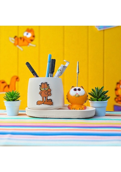 Dekoratif Sevimli Garfield Baskılı Kalemlik Ve Garfield Notluk Seti Renkli