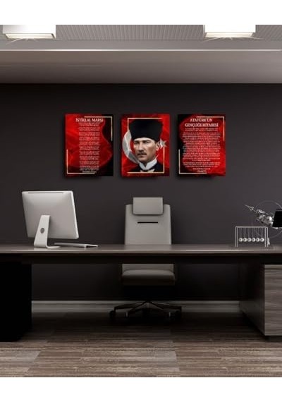 Atatürk Köşesi 3&apos Lü Anlamlı Mdf Tablo Seti 50 x 22