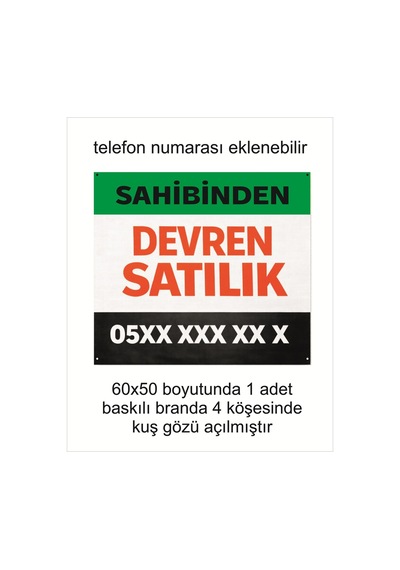 Baskılı Branda Devren Satılık 60x50 Cm 1 Adet