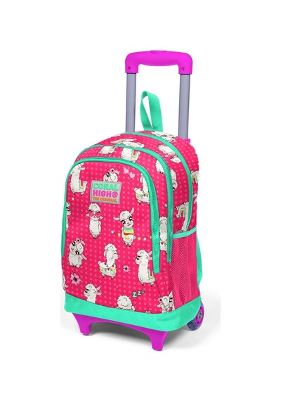 Coral High Kids Neon Mercan Alpaka Desenli Işıklı Tekerlekli Okul Çantası