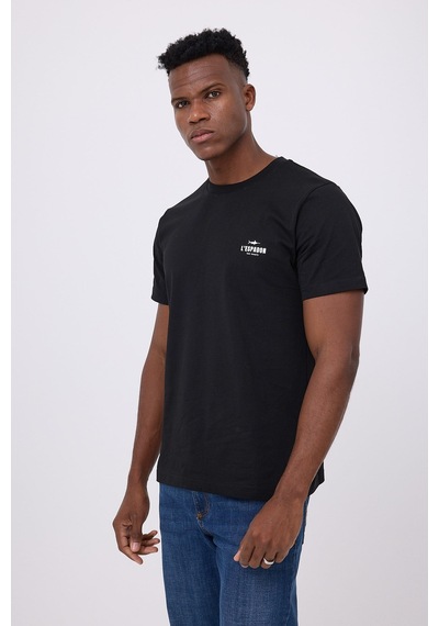 Marıne Tee Deniz Temalı Ribana Bisiklet Yaka Pamuk T-shirt-3144 SIYAH