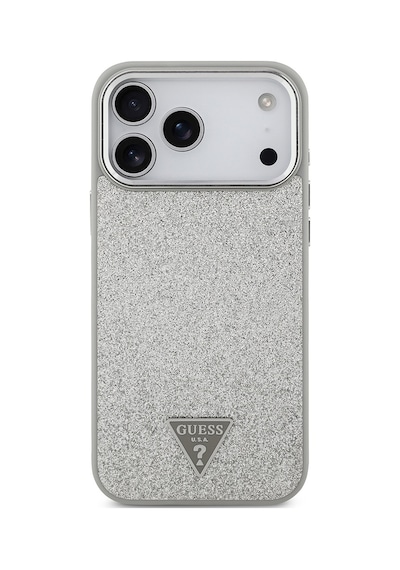 Apple Uyumlu iPhone 17 Pro Max Kılıf Guess Lisanslı M-safeli Metal Kamera Çerçeve Üçgen Logolu Glitter Gri Gri