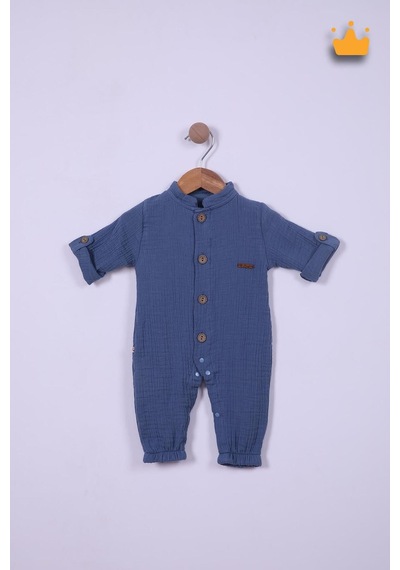 Babyhola Kız Erkek Bebek Tulum Pamuk Müslin Katlanabilir Kollu Çıtçıtlı 22401 Lacivert