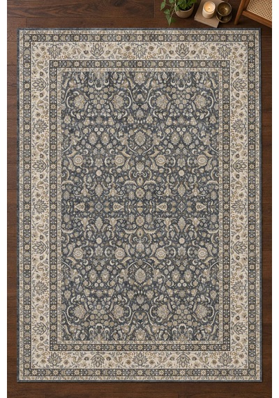 Artloop İstanbul Gri Krem Çiçek Desenli Vintage Dokuma Tabanlı Şönil Halı Al 663 Gri - Krem