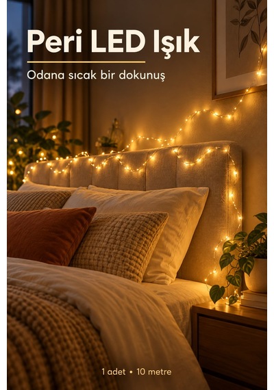 10 Metre Pilli Sarı Gün Işığı Peri Led Flaşlı Dekoratif Işık