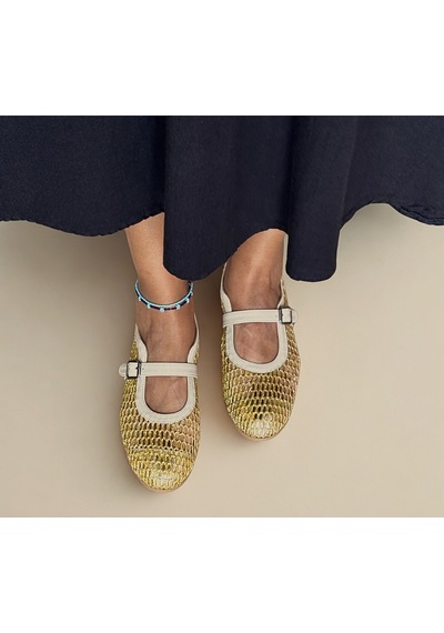 Ne&ve Shoes Altın File Bej Rugan Bantlı Kadın Şık Ve Rahat Babet