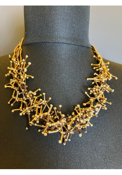 Boncuk İşleme Kadın Kolye 20 Cm Bronz