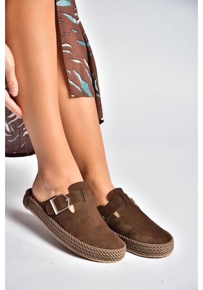 Fox Shoes Y596148402 Kahverengi Süet Önü Kapalı Sapo Terlik