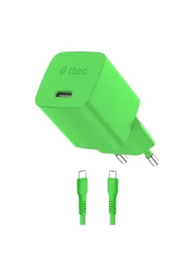 Ttec Smartcharger Gan 45W Avs PD Seyahat Hızlı Şarj Aleti + USB-C - USB-C 3A 120 CM Kablo Neon Yeşil