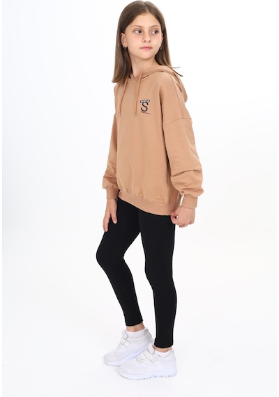 Toontoy Kids Toontoy Kız Çocuk 2'li Takım Baskılı Kapüşonlu Düşük Omuz Sweatshirt & Basic Düz Tayt Kahverengi Toontoy Kids Toontoy Kız Çocuk 2'li Takım Baskılı Kapüşonlu Düşük Omuz Sweatshirt & Basic Düz Tayt Kahverengi