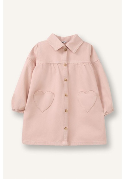 Defacto %100 Pamuk Uzun Kollu Denim Elbise Kız Bebek G8899a526spbr134 Pembe-br134