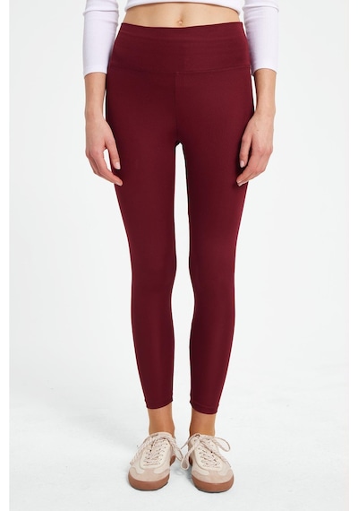 Tudors Kadın Slim Fit Dar Kesim Scuba Kumaş Beli Lastikli Bordo Tayt-42441 Bordo