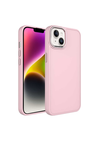 Apple Uyumlu iPhone 14 Plus Metal Çerçeve Ve Buton Tasarımlı Silikon Luna Kılıf pe Pembe