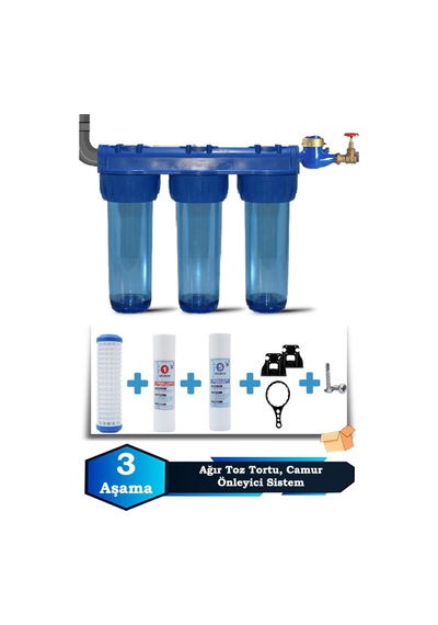 Sumarkt Atlantis Daire Bina Girişi 10 İnch 3 Aşama Su Arıtma Yumuşatma Cihazı Toz Tortu,çamur Önleyici Set