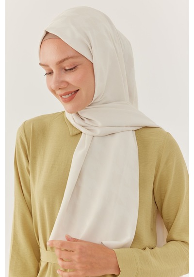 Mirsoy Scarf Kazayağı Desen İpeksi Jakar Şal - Krem Krem