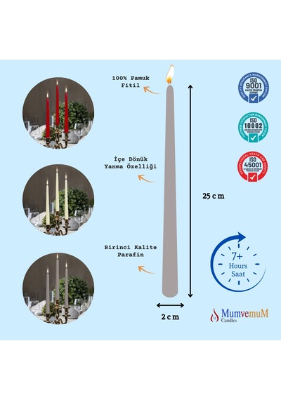 4 Lu Gri Konik Şamdan Mum Gri